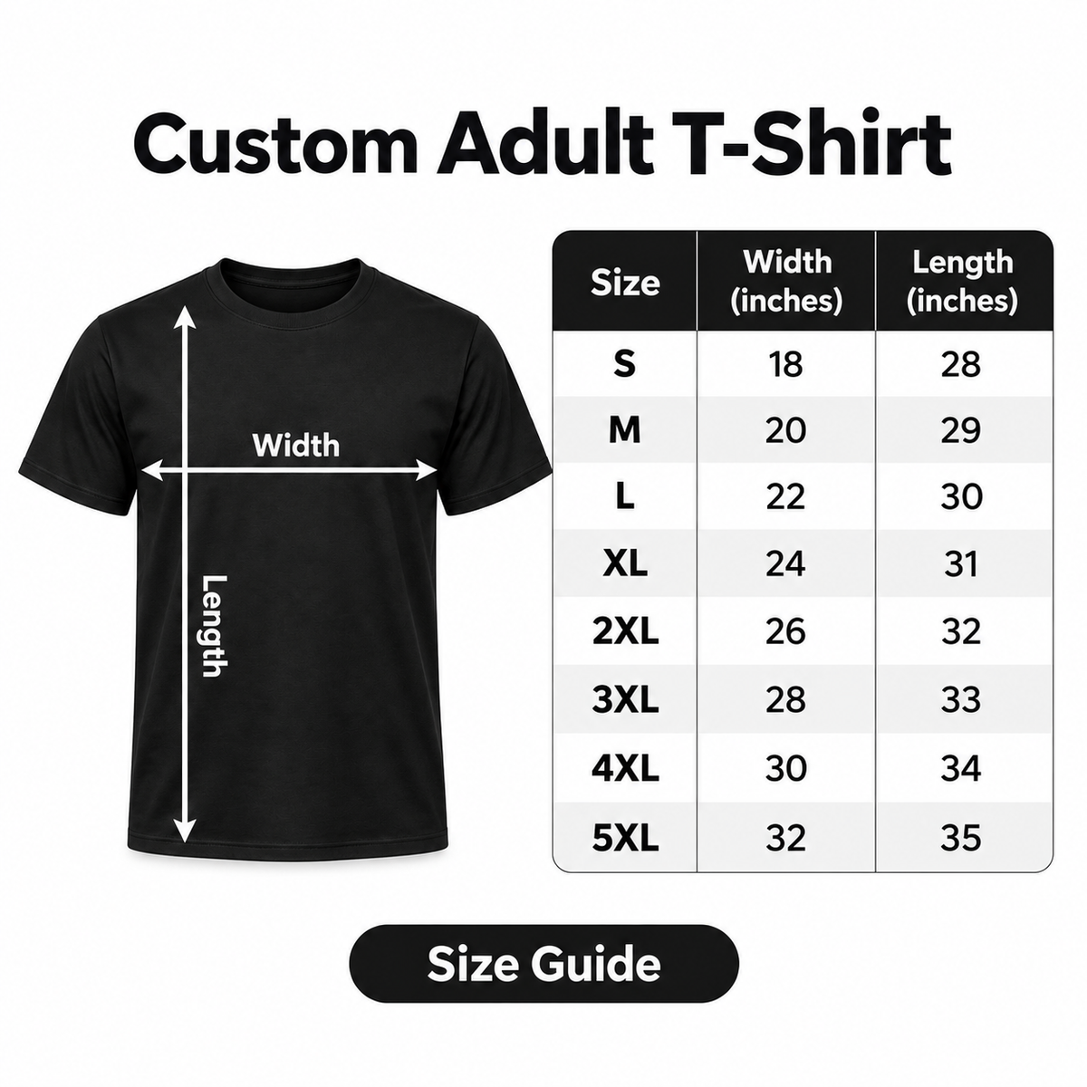 Custom Adult T-Shirt size guide