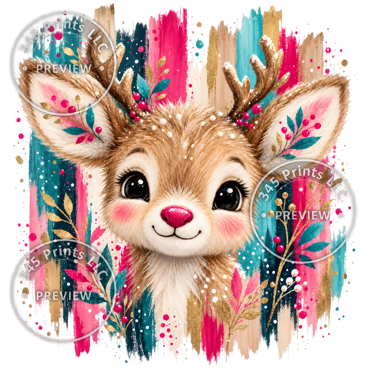 Colorful Baby Reindeer — watermarked preview