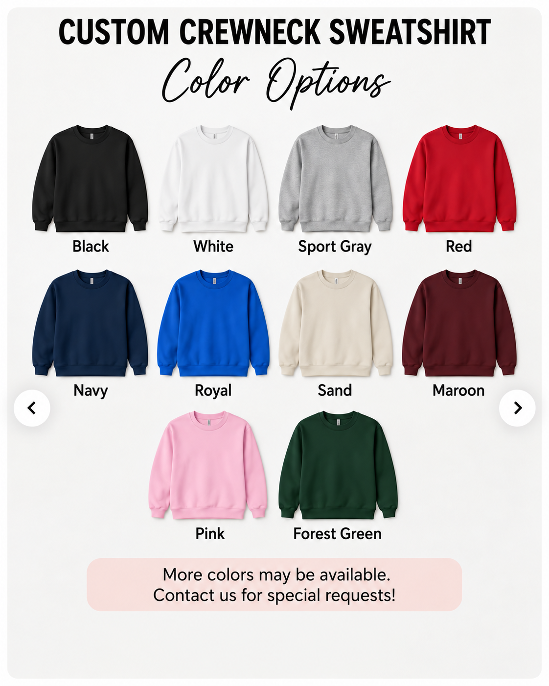 Custom Crewneck Sweatshirt color options