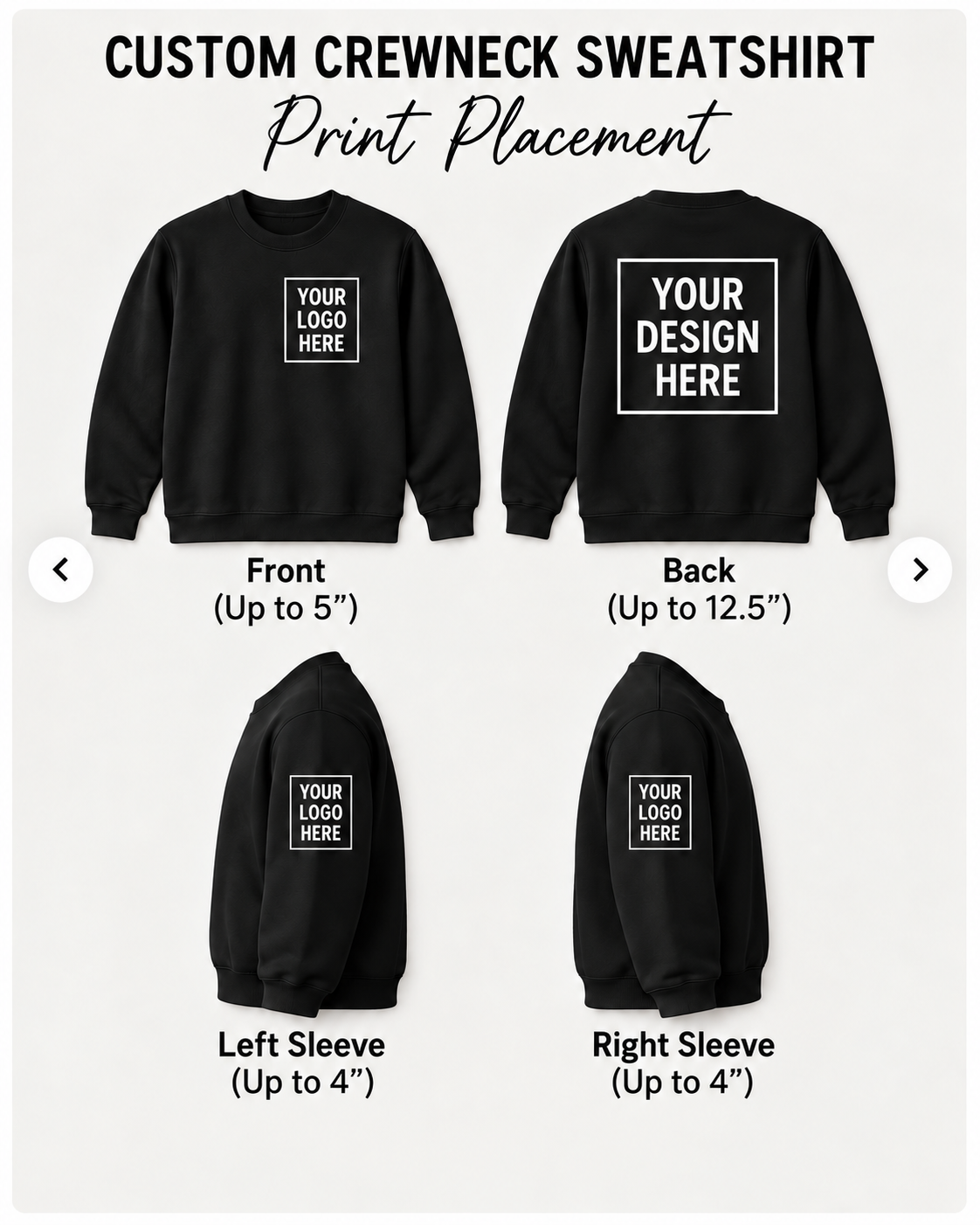 Custom Crewneck Sweatshirt print placement guide