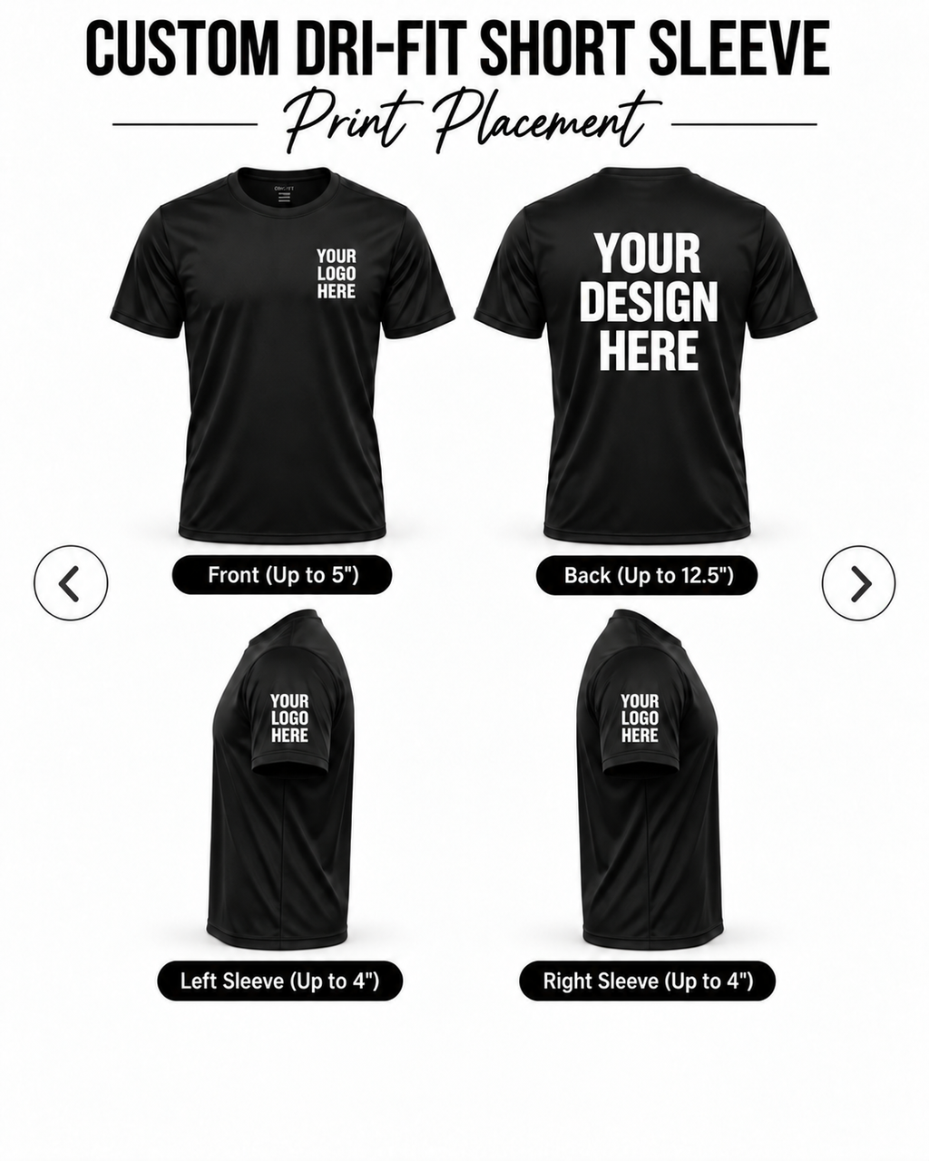 Custom Dri-Fit Short Sleeve print placement guide