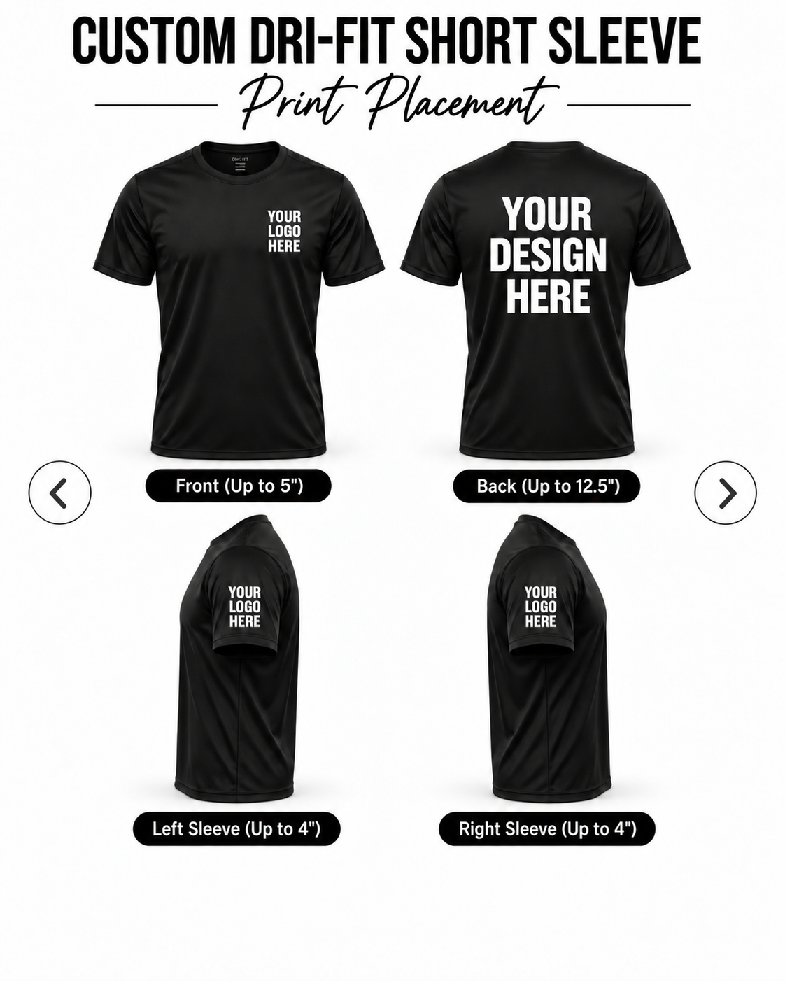 Custom Dri-Fit Short Sleeve print placement guide