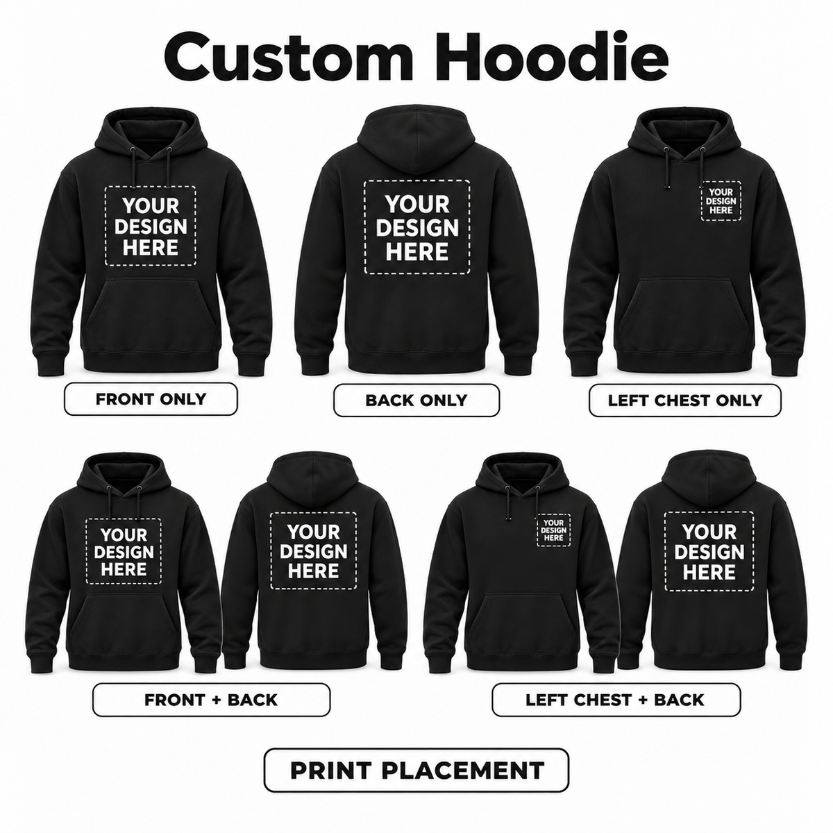Custom Hoodie print placement guide