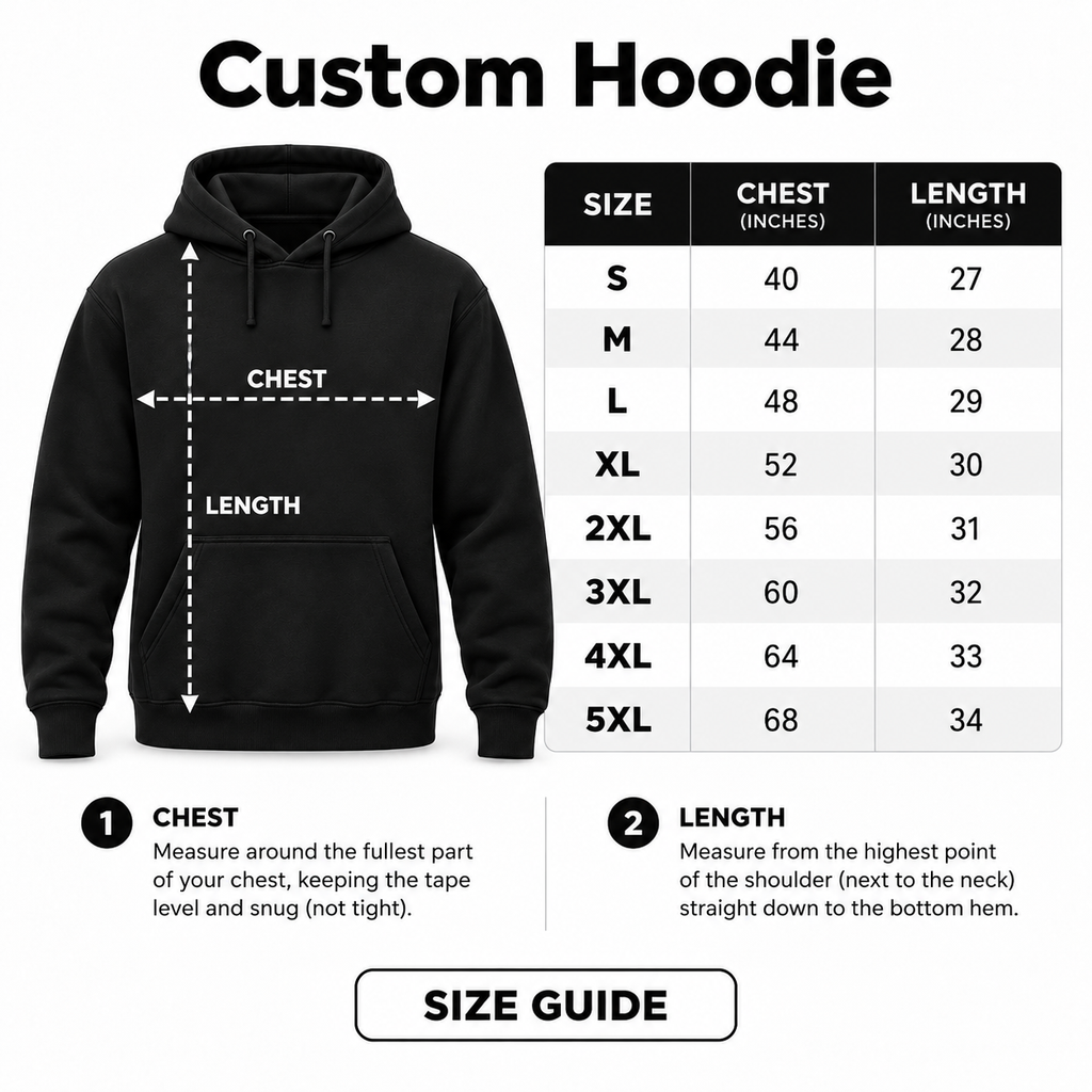 Custom Hoodie size guide