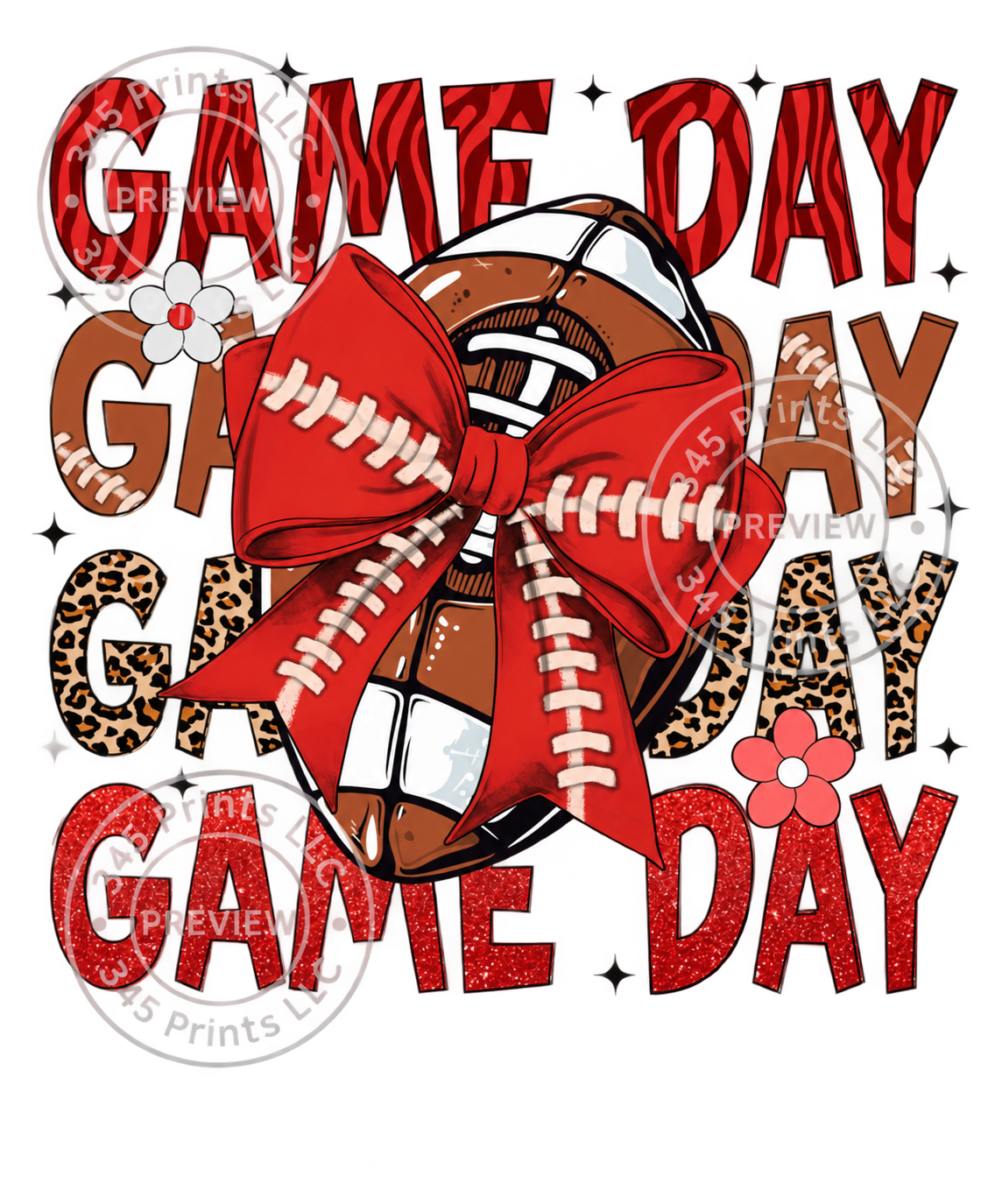 Watermarked preview – Game Day Football Bow – Leopard