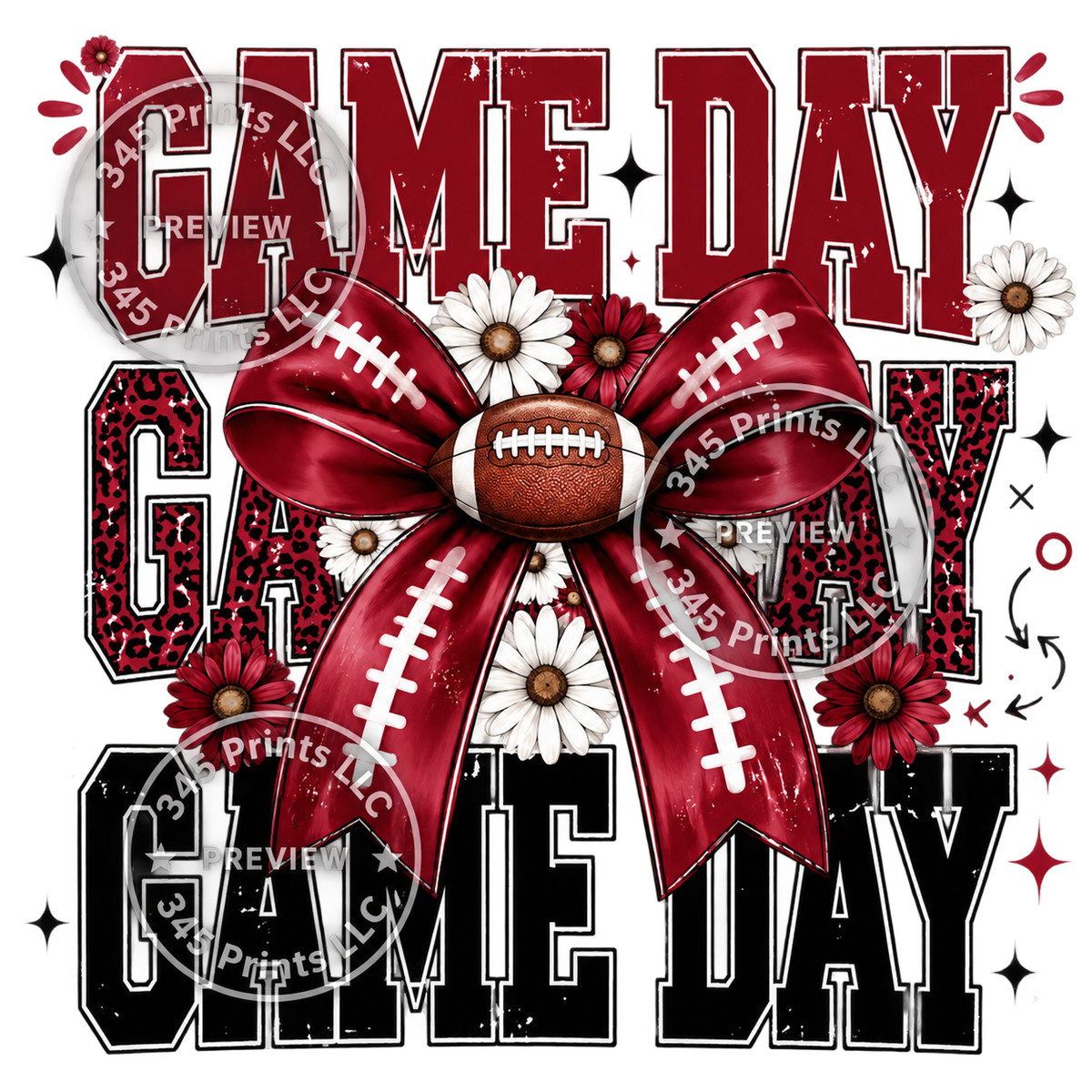 Watermarked preview – Game Day Football Bow – Red and Black