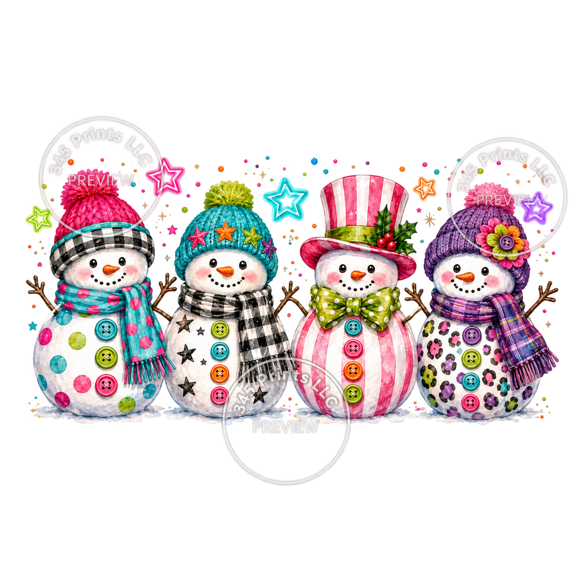 Colorful Snowman Crew — watermarked preview