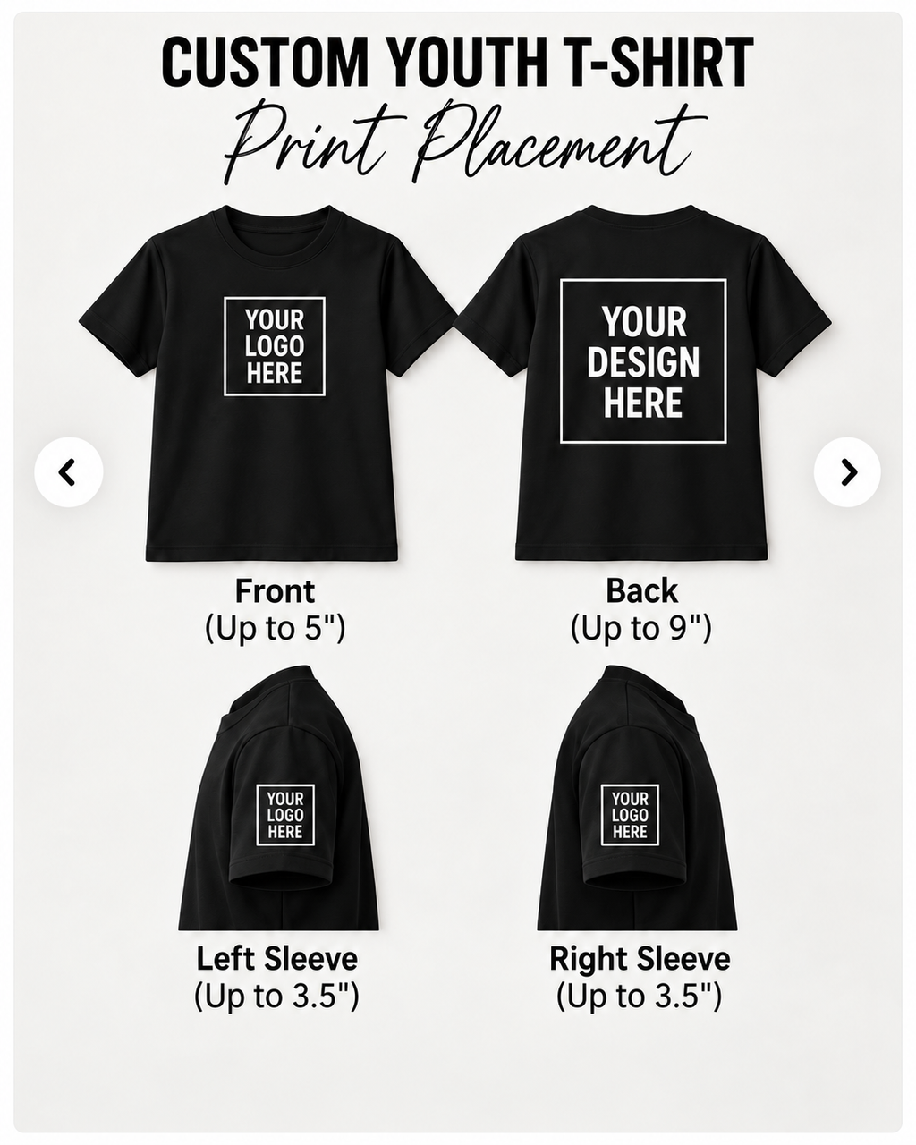 Custom Youth T-Shirt print placement guide
