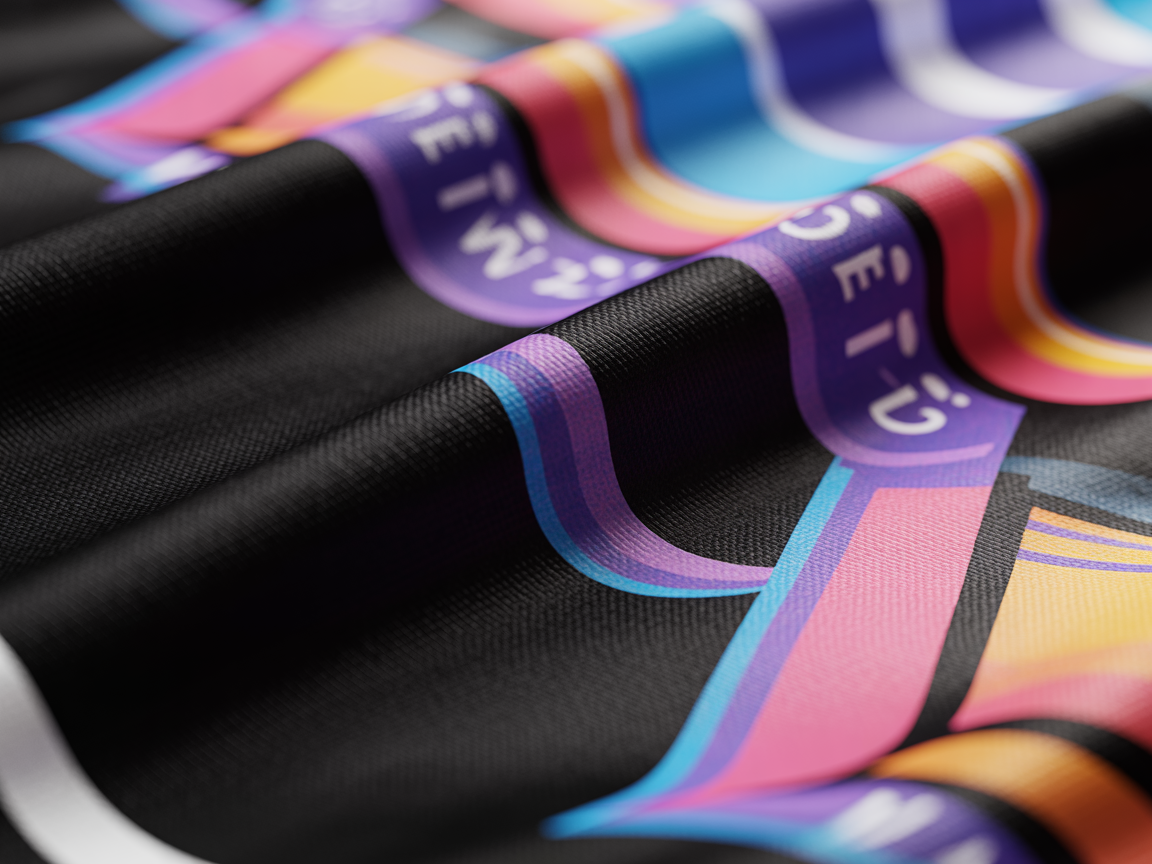 Close-up detail showing vivid DTF print quality on black fabric